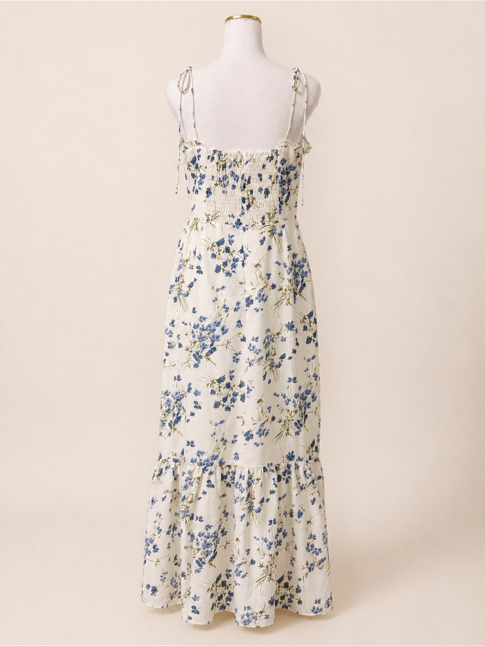 Commense Floral Tie Strap Smocked Back Ruffle Hem Maxi Dress - Picture 2 of 5